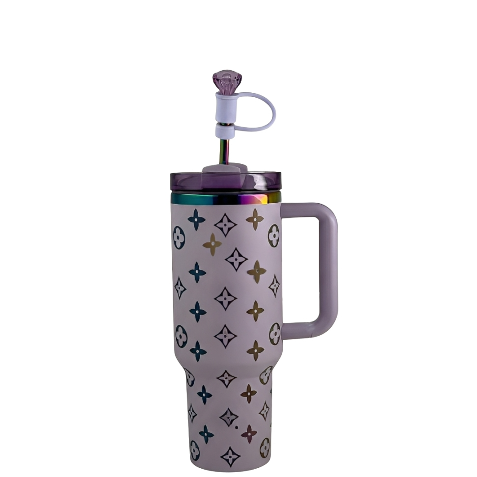 40oz Luxury Tumbler Lilac Thermal Cup with Colorful details