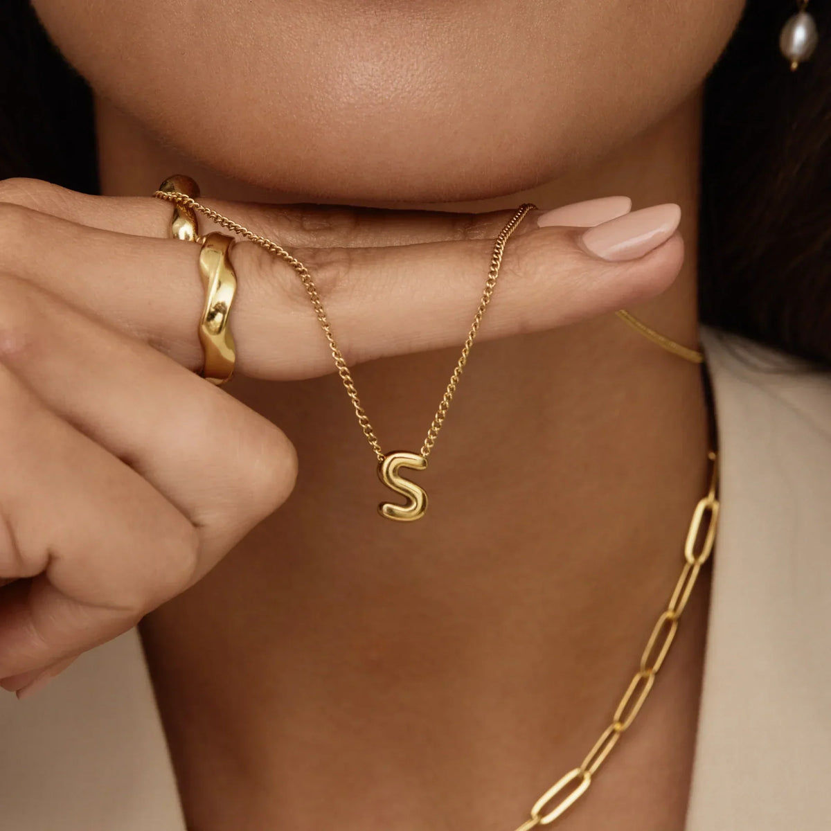Bubble Initial Charm Necklace