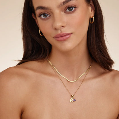 Initial Birthstone Charm Necklace