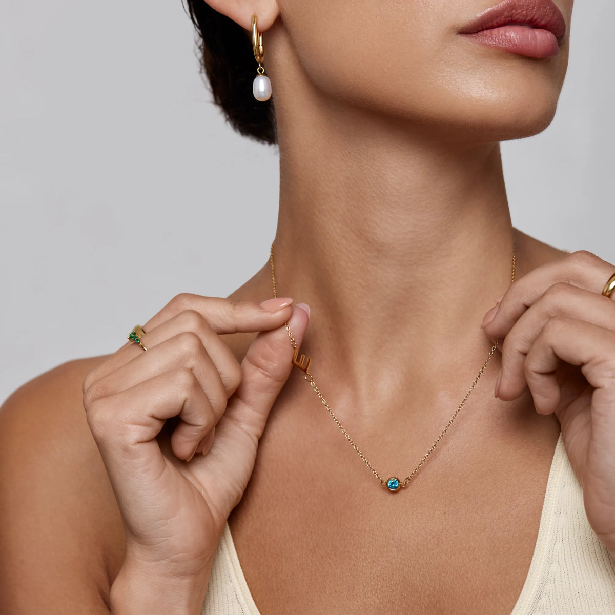 Side-Set Initial Birthstone Necklace