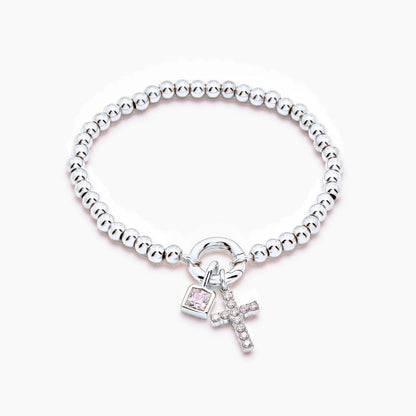 beaded-cross-birthstone-bracelet — Silver / Apr-Diamond