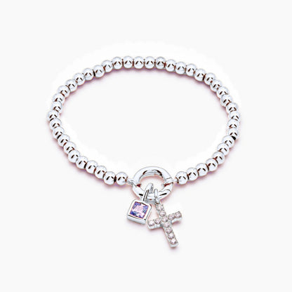 beaded-cross-birthstone-bracelet — Silver / Feb-Amethyst