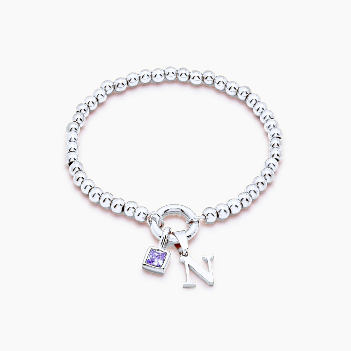 beaded-initial-birthstone-bracelet — Silver / Jun-Alexandrite