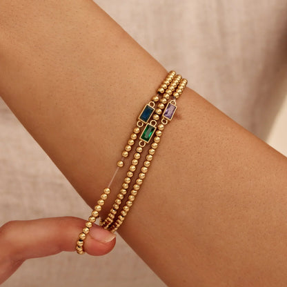 Gold Beaded Birthstone Bracelet