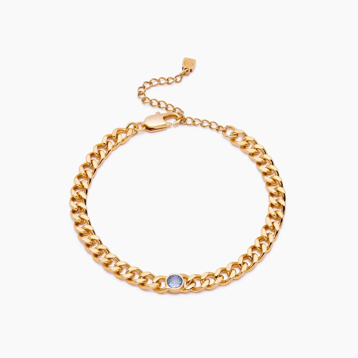 curb-chain-birthstone-bracelet — Gold / Mar-Aquamarine