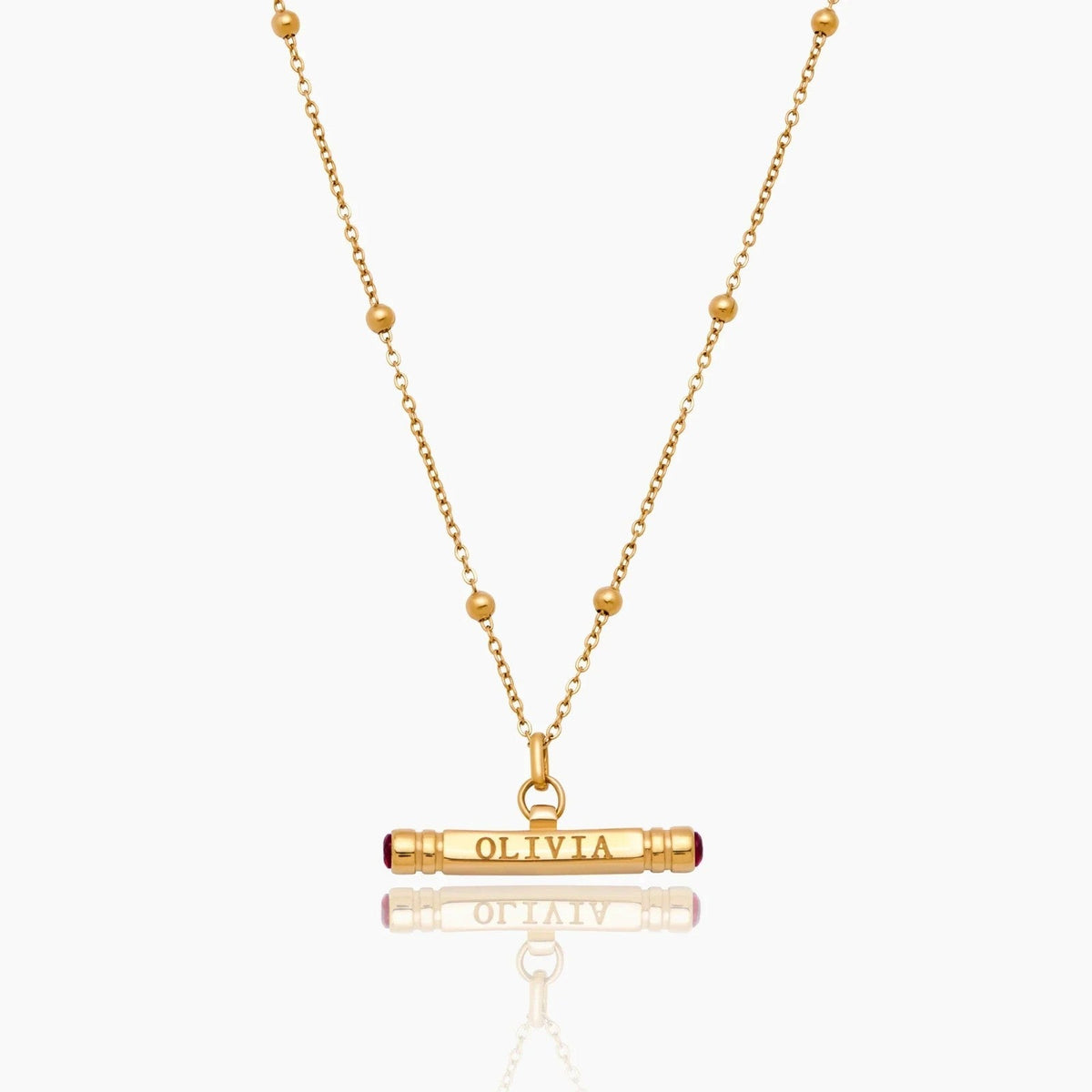 custom-name-birthstone-t-bar-necklace — Gold / Jan-Garnet