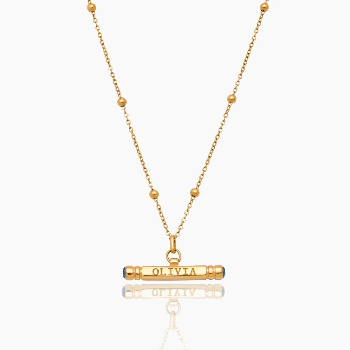 custom-name-birthstone-t-bar-necklace — Gold / Mar-Aquamarine