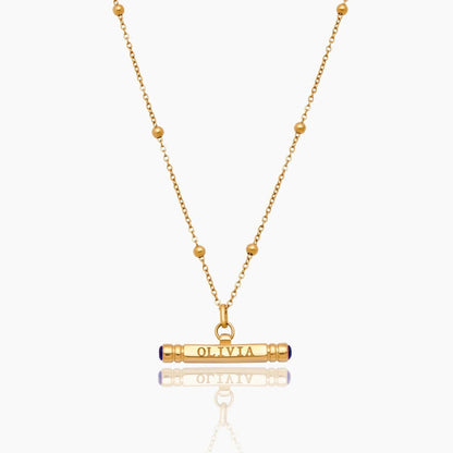 custom-name-birthstone-t-bar-necklace — Gold / Sep-Sapphire