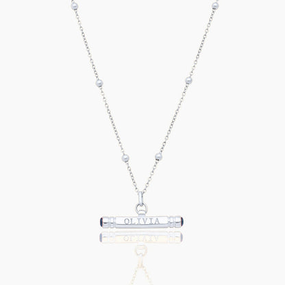 custom-name-birthstone-t-bar-necklace — Silver / Dec-Blue Topaz
