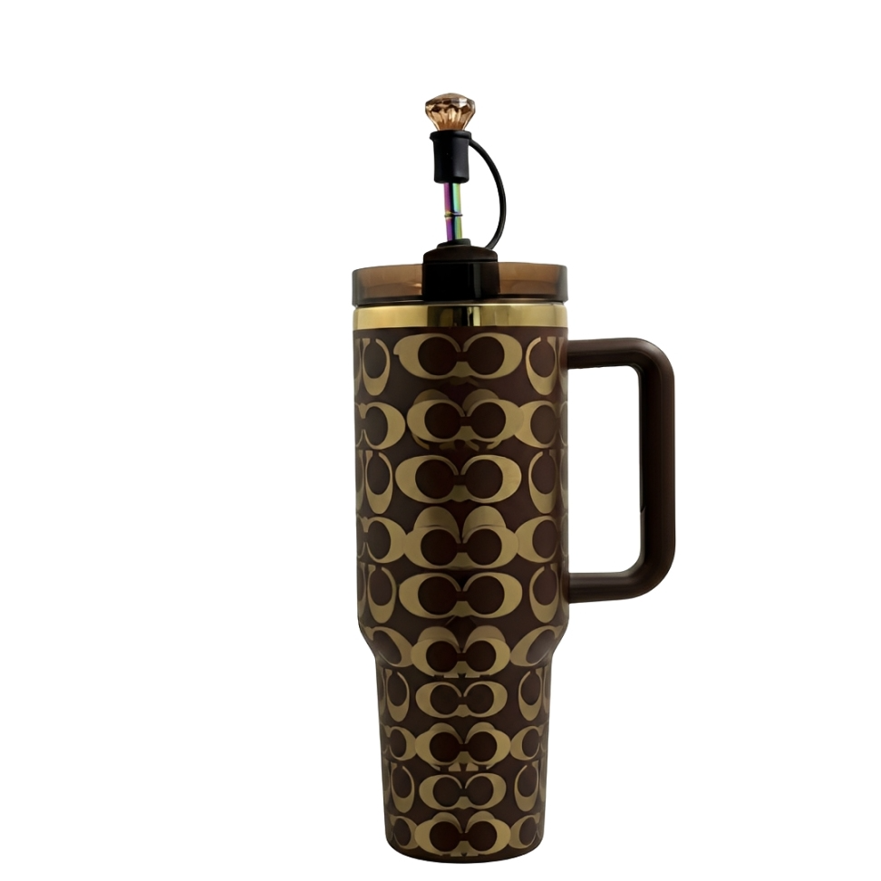 Brown Thermal Cup Golden Details