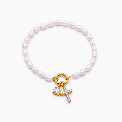 pearl-birthstone-cross-charm-bracelet — Gold / Nov-Citrine