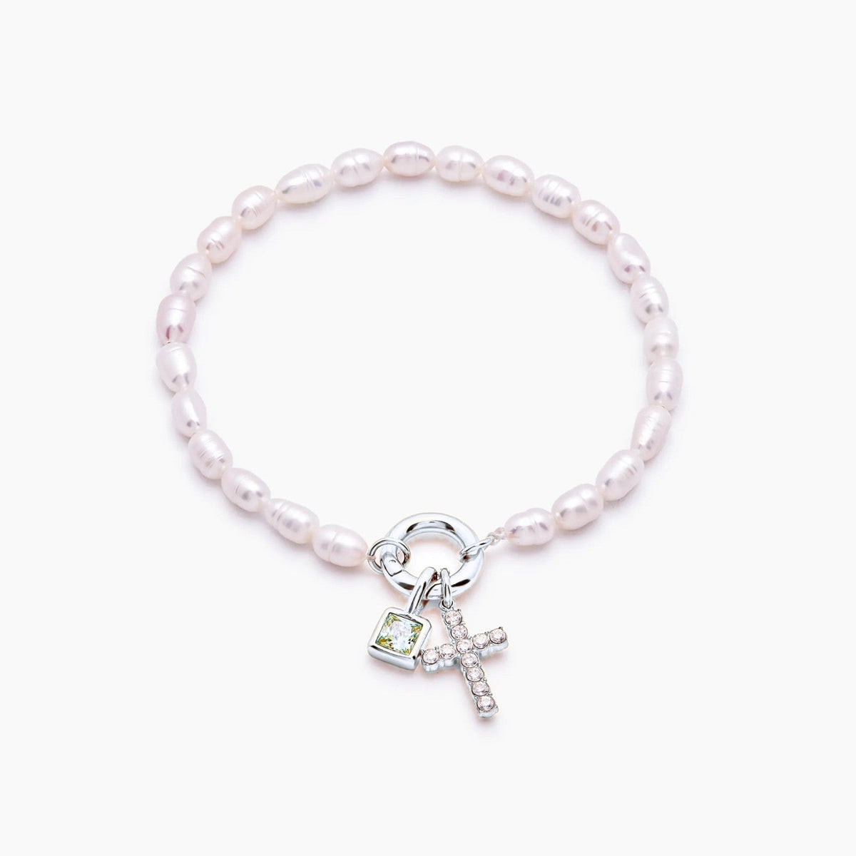 pearl-birthstone-cross-charm-bracelet — Silver / Nov-Citrine