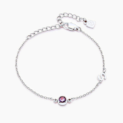 side-set-initial-birthstone-bracelet — Silver / Jul-Ruby