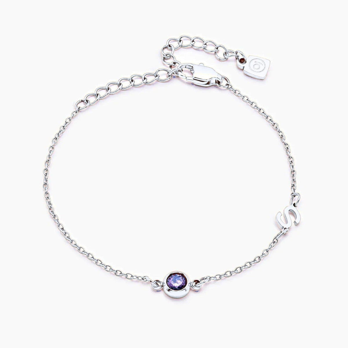 side-set-initial-birthstone-bracelet — Silver / Sep-Sapphire