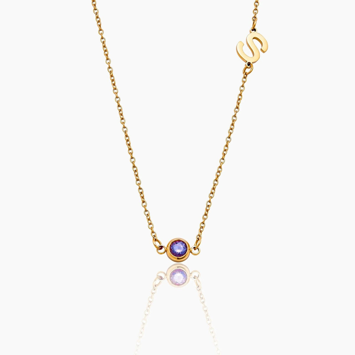 side-set-initial-birthstone-necklace — Gold / Feb-Amethyst